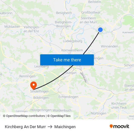 Kirchberg An Der Murr to Maichingen map