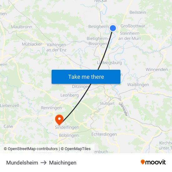 Mundelsheim to Maichingen map