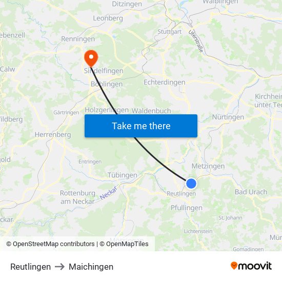 Reutlingen to Maichingen map