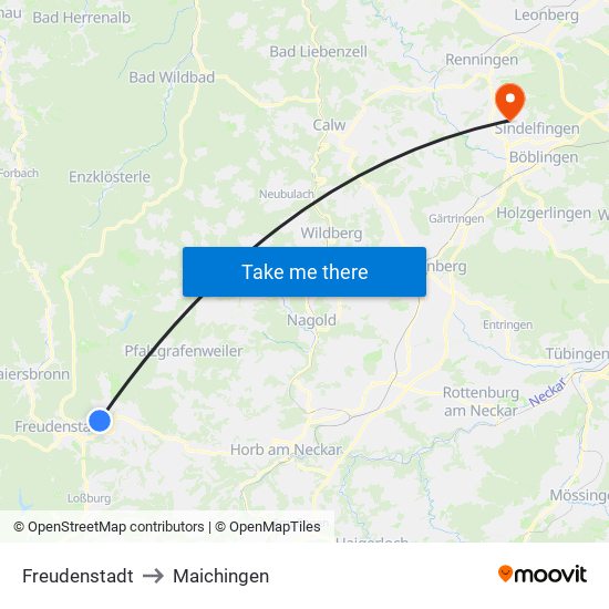 Freudenstadt to Maichingen map