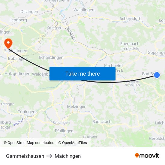 Gammelshausen to Maichingen map