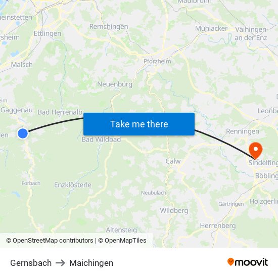 Gernsbach to Maichingen map