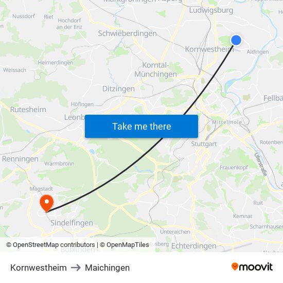 Kornwestheim to Maichingen map