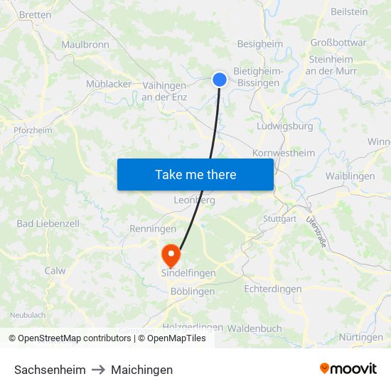 Sachsenheim to Maichingen map