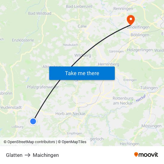 Glatten to Maichingen map