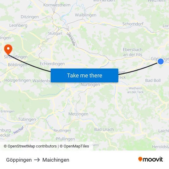 Göppingen to Maichingen map