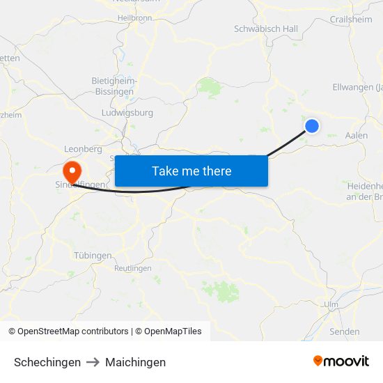Schechingen to Maichingen map