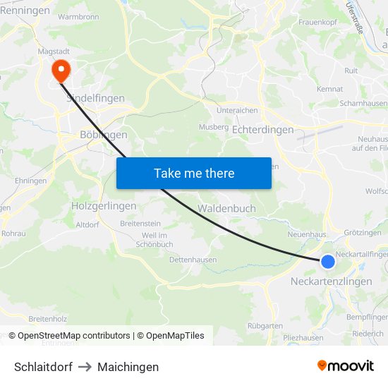 Schlaitdorf to Maichingen map
