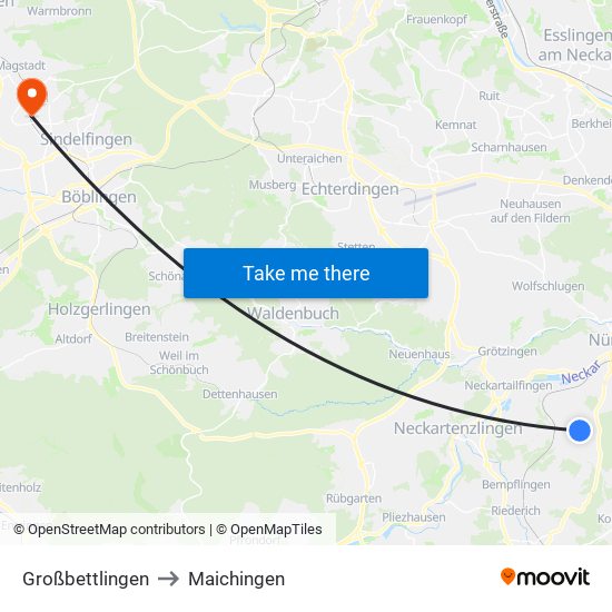 Großbettlingen to Maichingen map