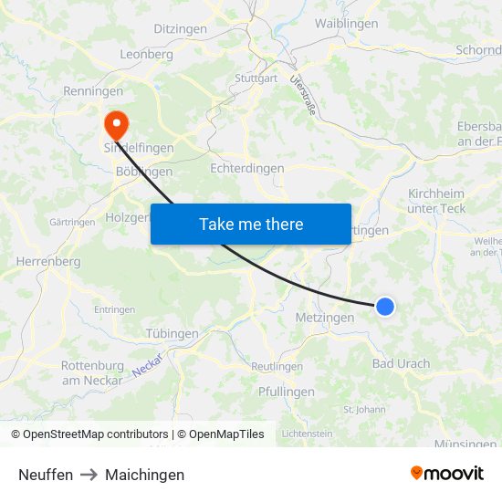 Neuffen to Maichingen map