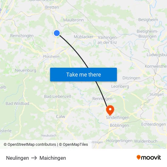 Neulingen to Maichingen map