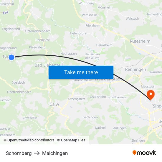 Schömberg to Maichingen map