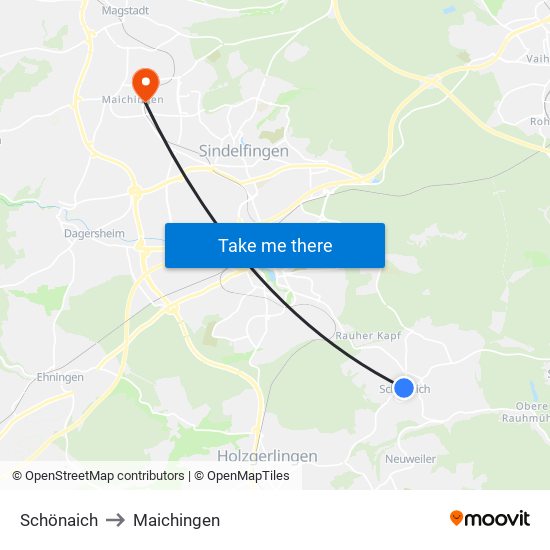Schönaich to Maichingen map