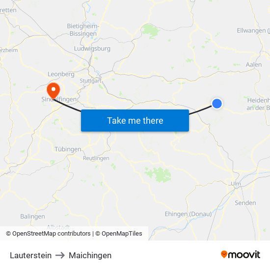 Lauterstein to Maichingen map