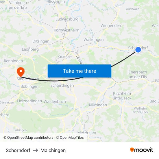 Schorndorf to Maichingen map
