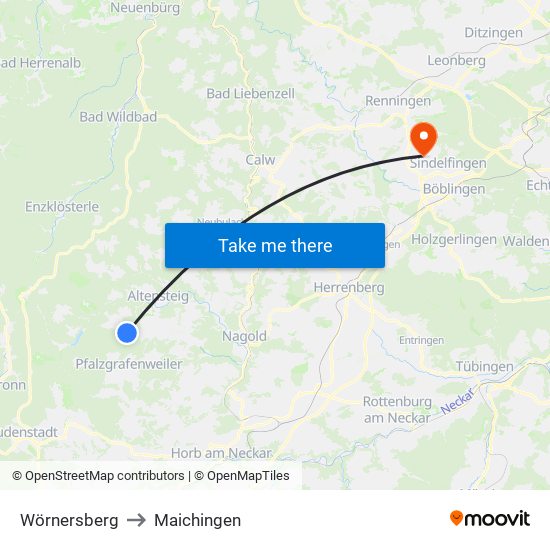 Wörnersberg to Maichingen map