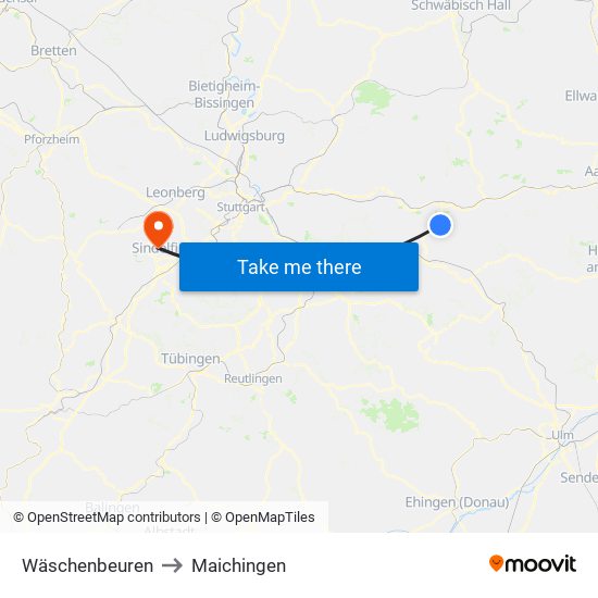 Wäschenbeuren to Maichingen map