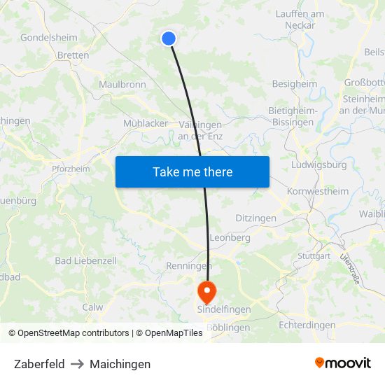 Zaberfeld to Maichingen map