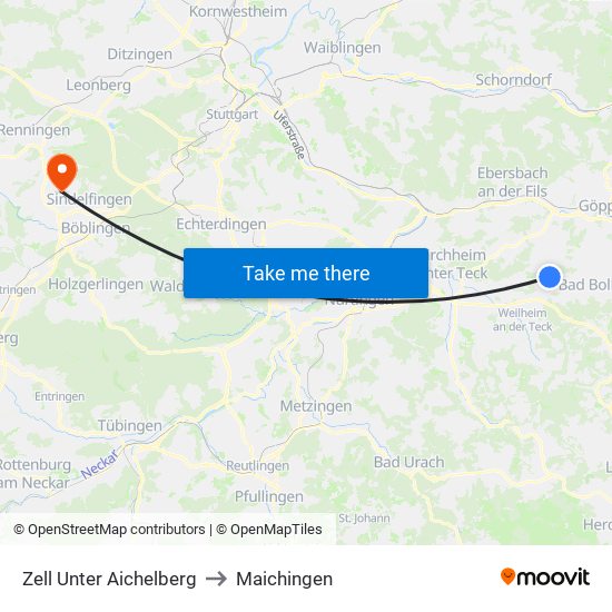 Zell Unter Aichelberg to Maichingen map