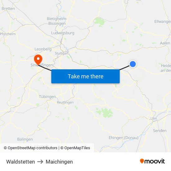Waldstetten to Maichingen map