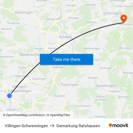 Villingen-Schwenningen to Gemarkung Ratshausen map