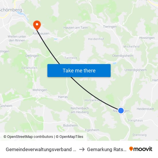 Gemeindeverwaltungsverband Meßstetten to Gemarkung Ratshausen map