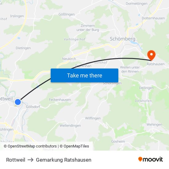 Rottweil to Gemarkung Ratshausen map