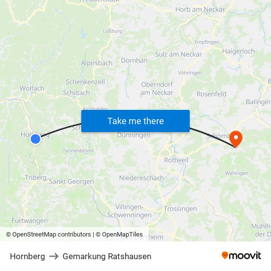 Hornberg to Gemarkung Ratshausen map