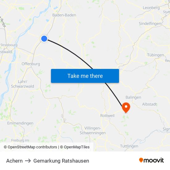 Achern to Gemarkung Ratshausen map
