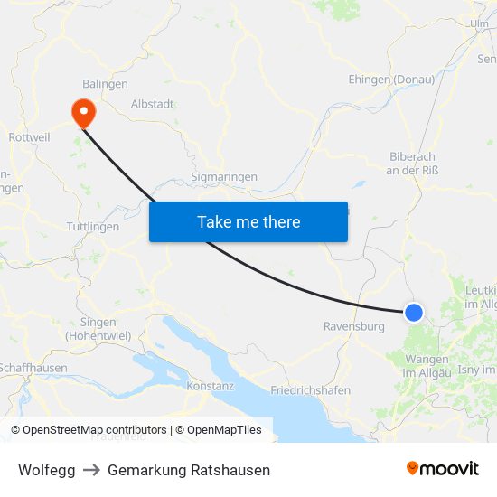 Wolfegg to Gemarkung Ratshausen map