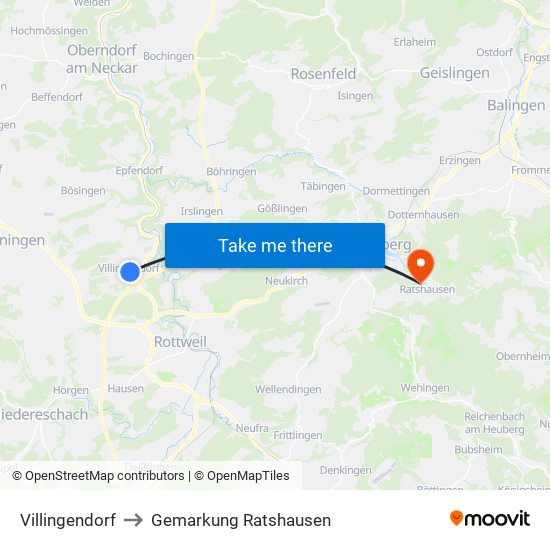 Villingendorf to Gemarkung Ratshausen map
