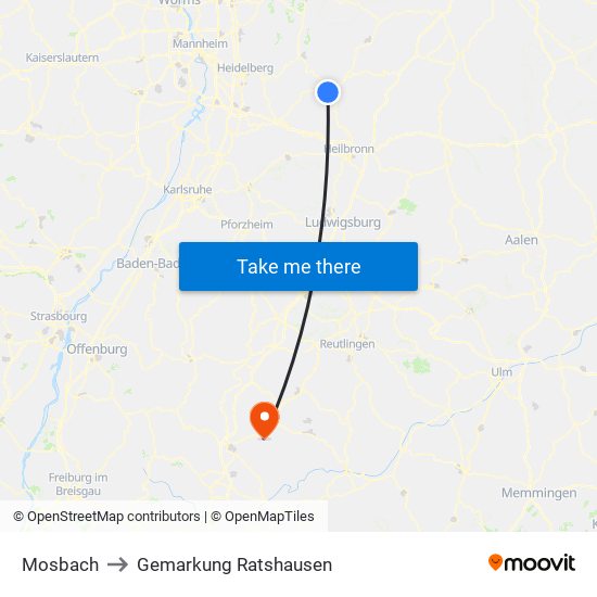 Mosbach to Gemarkung Ratshausen map