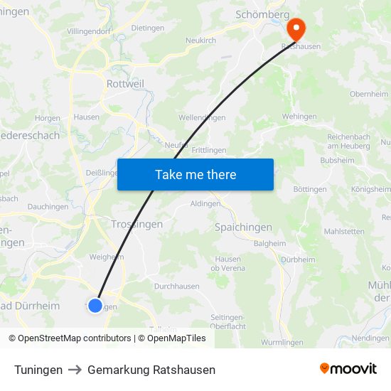 Tuningen to Gemarkung Ratshausen map