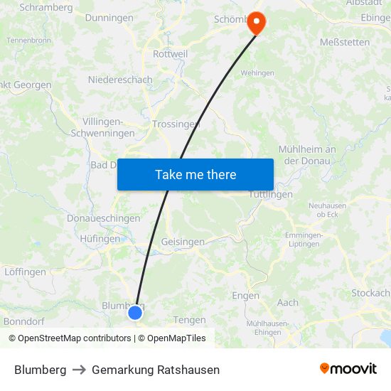 Blumberg to Gemarkung Ratshausen map