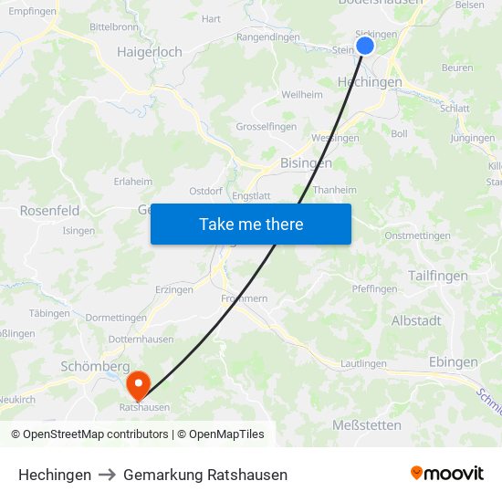 Hechingen to Gemarkung Ratshausen map