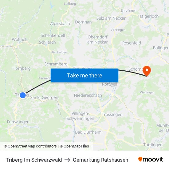 Triberg Im Schwarzwald to Gemarkung Ratshausen map