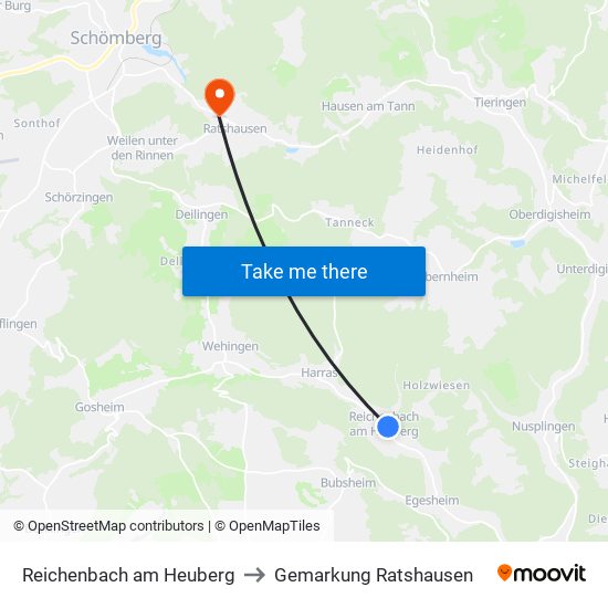 Reichenbach am Heuberg to Gemarkung Ratshausen map