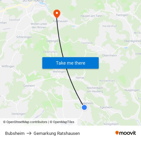 Bubsheim to Gemarkung Ratshausen map