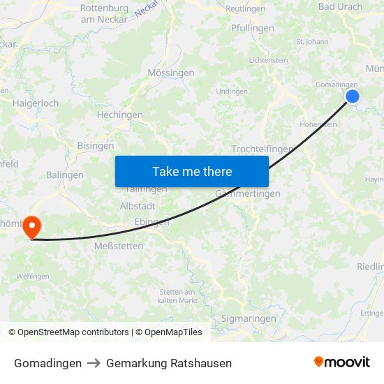 Gomadingen to Gemarkung Ratshausen map