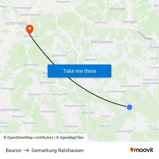 Beuron to Gemarkung Ratshausen map