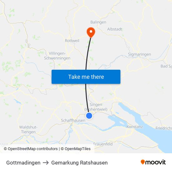 Gottmadingen to Gemarkung Ratshausen map