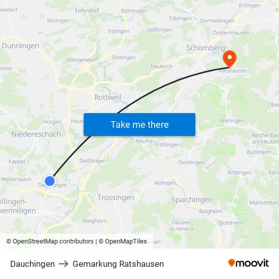 Dauchingen to Gemarkung Ratshausen map