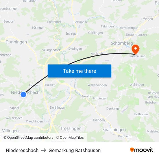 Niedereschach to Gemarkung Ratshausen map