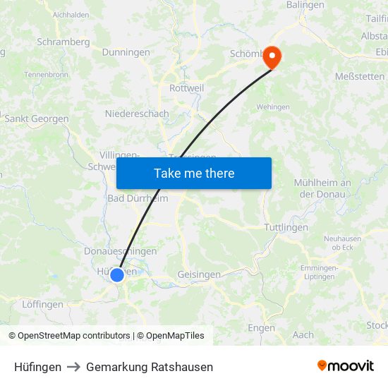 Hüfingen to Gemarkung Ratshausen map