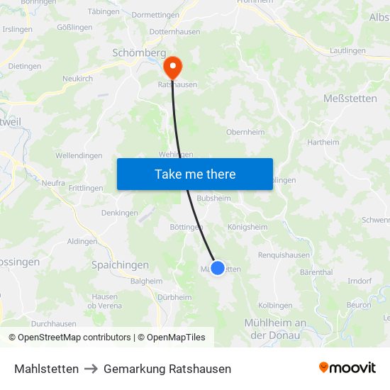 Mahlstetten to Gemarkung Ratshausen map