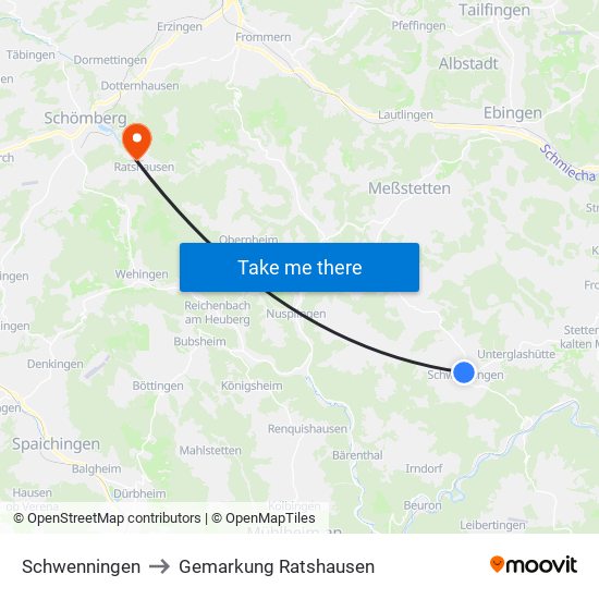 Schwenningen to Gemarkung Ratshausen map