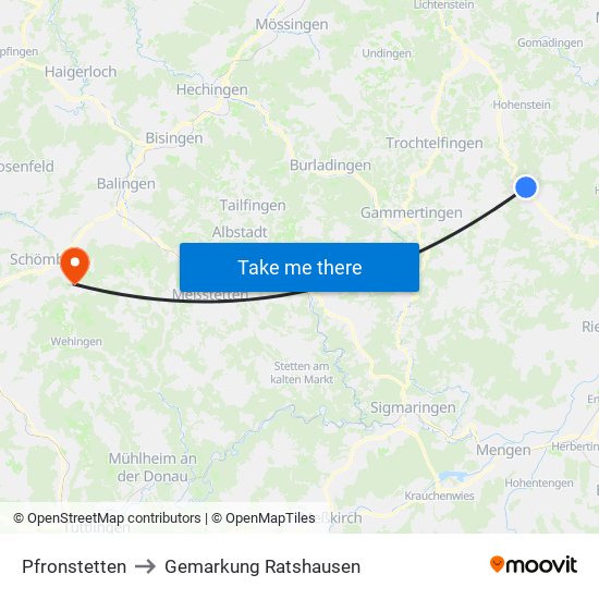 Pfronstetten to Gemarkung Ratshausen map