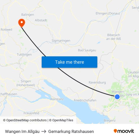 Wangen Im Allgäu to Gemarkung Ratshausen map