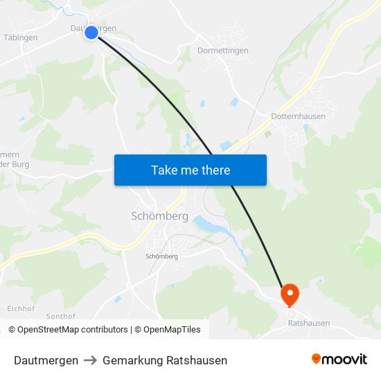 Dautmergen to Gemarkung Ratshausen map