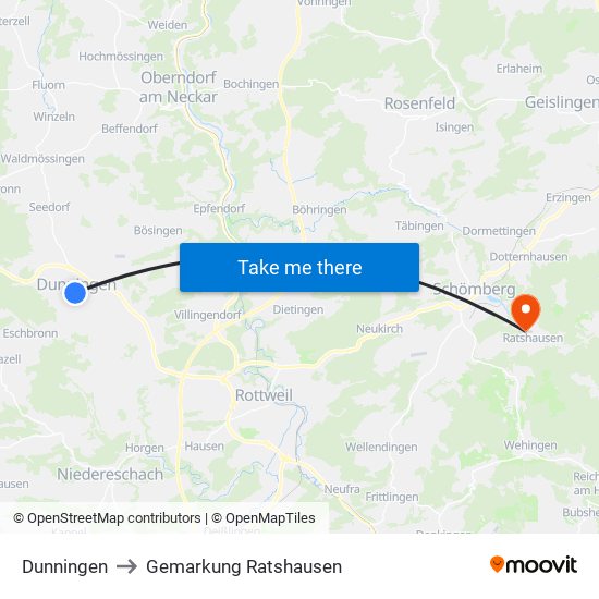 Dunningen to Gemarkung Ratshausen map